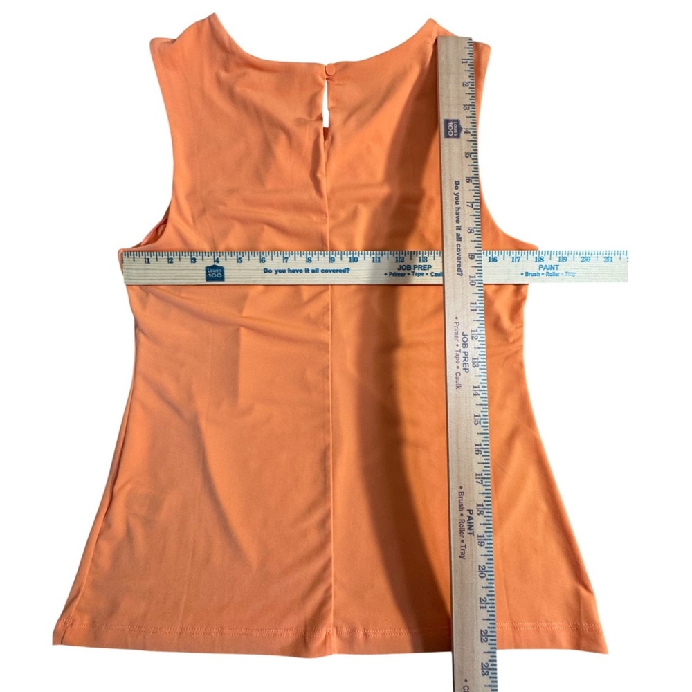 T Tahari Womens Orange Pleated Neck Sleeveless Keyhole Blouse Medium - Picture 6 of 7